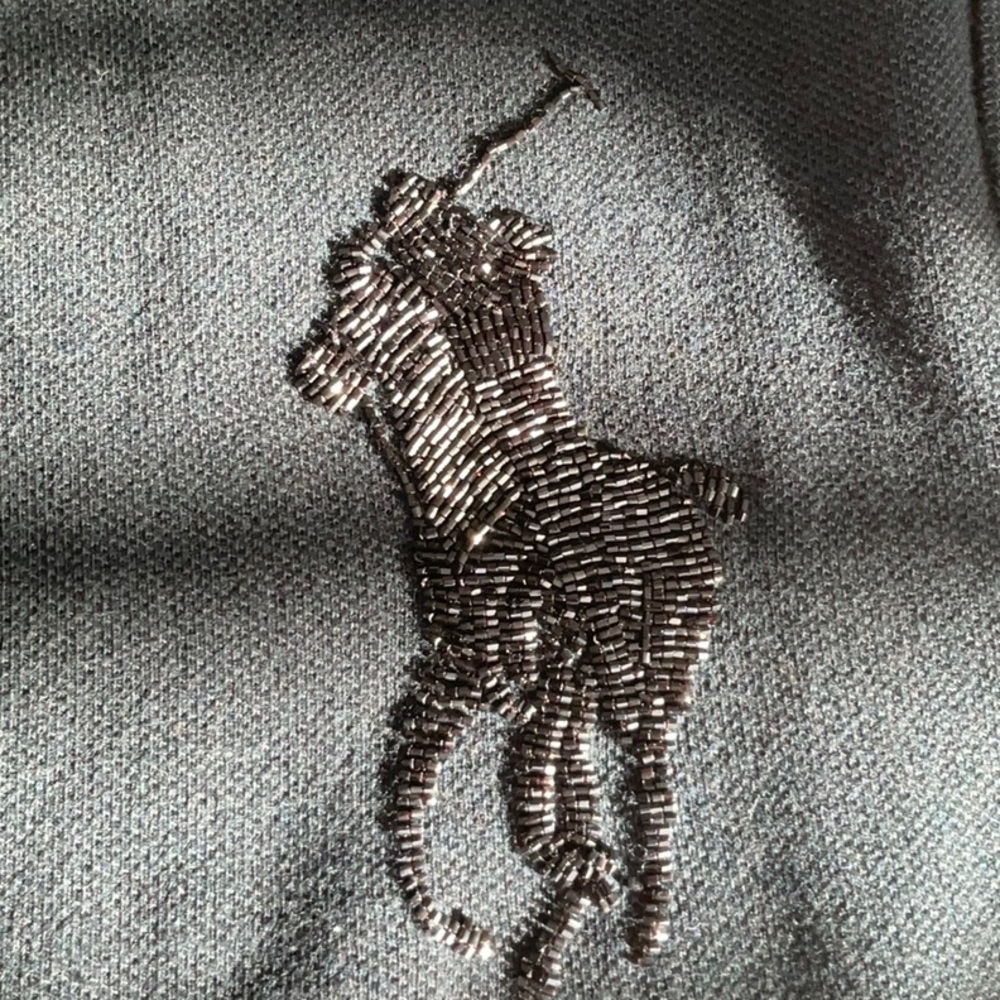 NWOT Women's Ralph Lauren Skinny-Fit Black Beaded Big Pony Polo Shirt / Size S